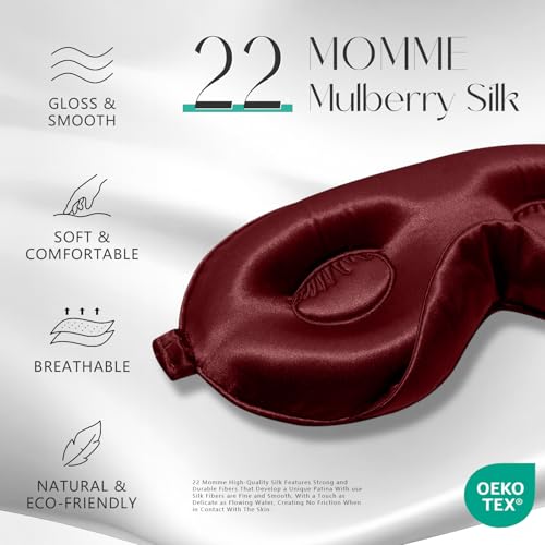 Adjustable 3D 22 Momme 100% Mulberry Silk Sleep Mask (Burgundy / 1 Count (Pack of 1))