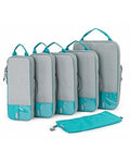 6 Set Compression Packing Cubes for Travel (Cyan / Set of 6)