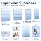 9 11 Set Compression Packing Cubes for Travel Essentials (Light Blue / 9 set)