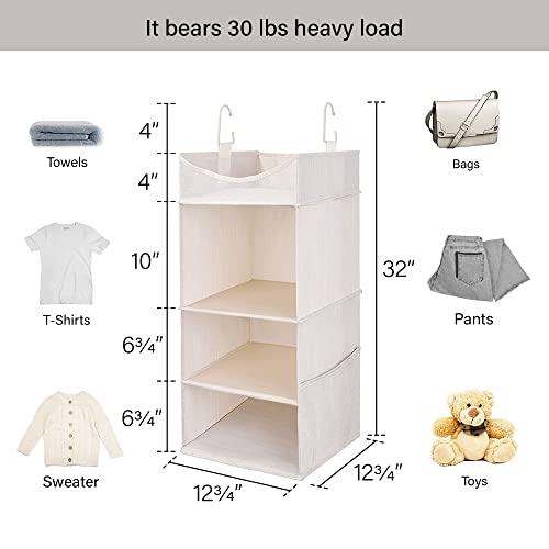 3 Shelf Hanging Closet Organizer with Half Compartment (Ivory White / 12 ¾”W x 12 ¾”D x 32”H)