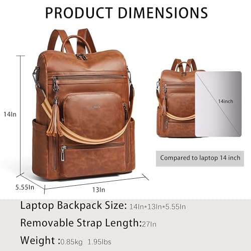 Vegan Leather Laptop Backpack for Women 15.6 inch Work Backpack Fashion Travel Backpack Purse for Business College (Crazy Horse Brown02)