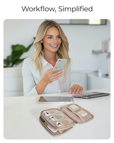 Electronics Organizer Travel Case for Cords Chargers Phones (8.3"L x 5.3"W x 2.3"H / Khaki)