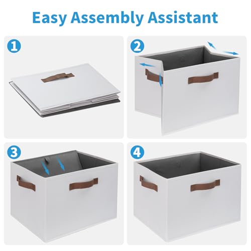 Large Fabric Storage Bins with 3 Handles (Large-3 Pack / White)