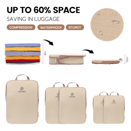 Compression Packing Cubes for Suitcases (Khaki / 7 Set)
