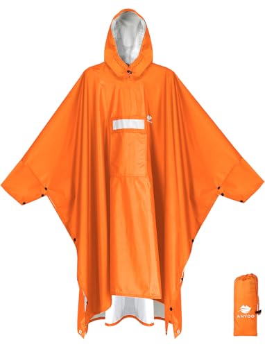 Hooded Rain Poncho for Adult Waterproof Lightweight Raincoat (Dark Orange)