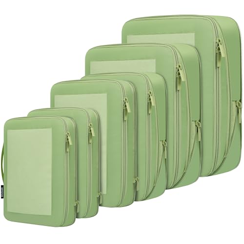 4 Set/6 Set/8 Set Compression Packing Cubes Travel Accessories Expandable Packing Organizers (Square Mesh, 06-Matcha Green) (06-Matcha Green / Square Mesh)