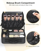 Makeup Bag Travel Makeup Train Case Large Capacity Cosmetic Case Professional Portable Makeup Brush Holder Organizer and Storage Box with Adjustable Dividers Black (Small / Black)