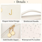 Initial Makeup Bag Personalized Gift for Women Teen Girls (MediumBeige / J)