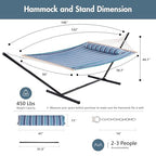 Double Hammock with 12FT Stand Included (2 Person With Stand / Blue Stripes)