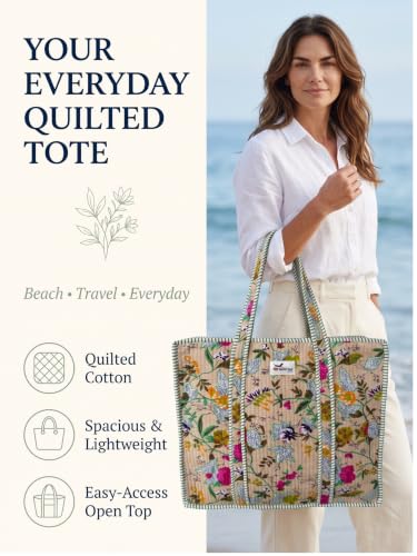 100% Cotton Quilted Tote Bag For Women (Wild Meadow)