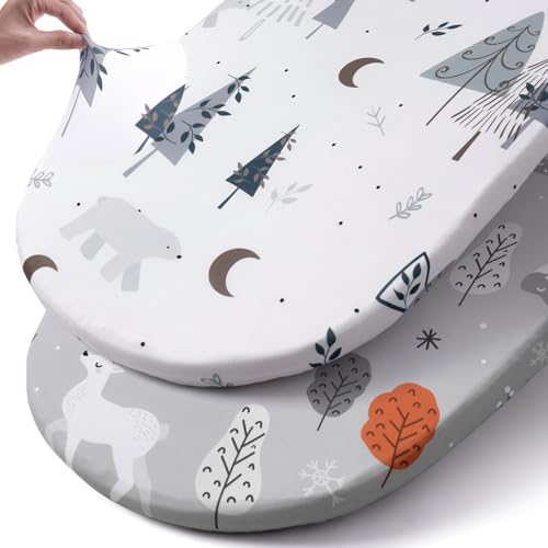 Stretch Fitted Bassinet Sheet Set BROLEX 2 Pack Cradle Sheets for Bassinet Pad (Snowy Forest / 32x16 Inch)
