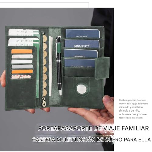Full Grain Leather RFID Blocking Family Passport Holder for 4 Passport Wallet Compatible with Airtag Travel Passport Cover with 4 Passport Slot (Dark Green)