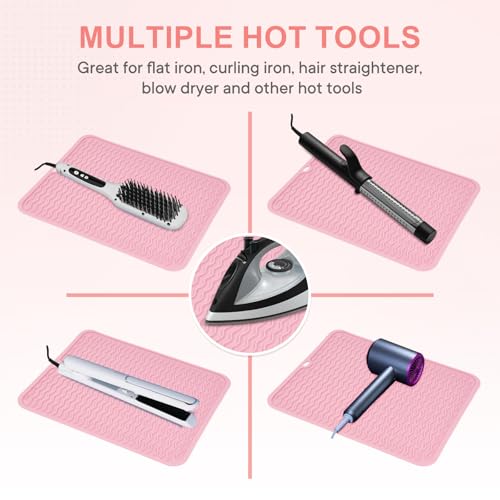 Oversize Silicone Heat Resistant Mat for Hair Tools (Pink)