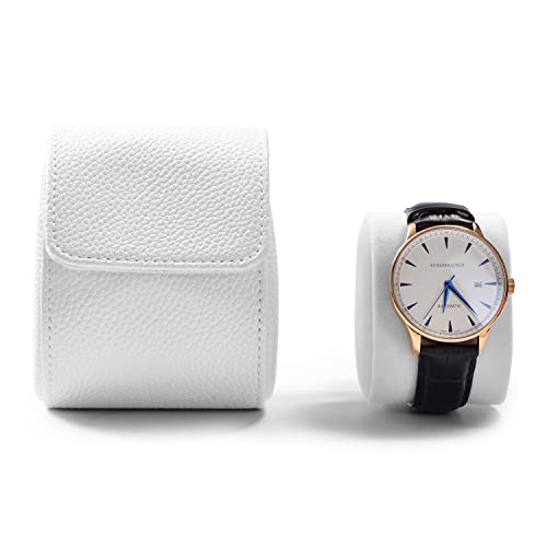 Single Watch Case Portable Travel Watch Roll Box for Women and Men (White)