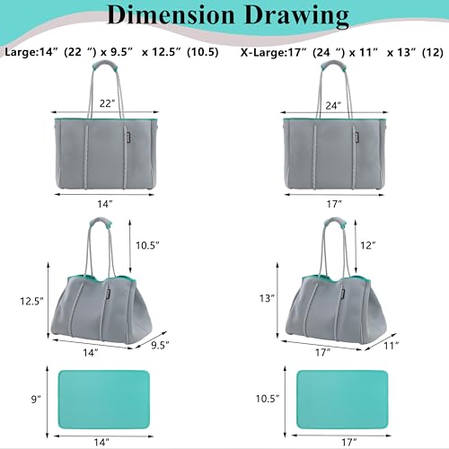 Neoprene Multipurpose Beach Bag Tote Bag (Grey and Green / Large)