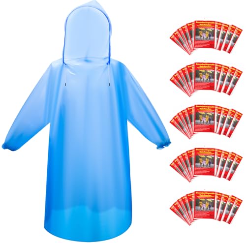 6 & 20 & 50 Pack Disposable Rain Ponchos for Adults (Blue / 20 Pack)