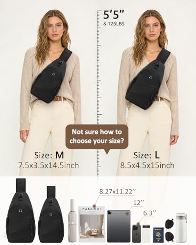 Crossbody Bags for Women Men Trendy Sling Bag Backpack Chest Bag (Large / Black)