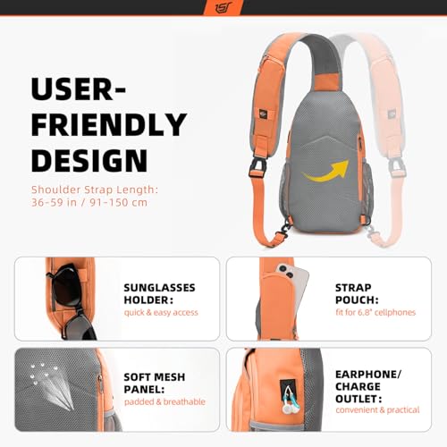 Sling Bag RFID Crossbody Sling Backpack Cross Body Shoulder Bag Travel Hiking Daypack for Women Men (Orange)