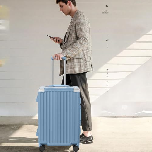 Carry On Luggage PC+ABS Aluminum Frame Zipperless Luggage Hard Shell Suitcase with TSA Lock Double Spinner Wheels 20 Inch Haze Blue (Haze Blue / 20-inch(upgraded Tsa Lock))
