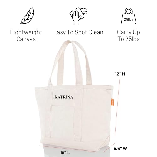 Medium Classic Personalized Monogram Canvas Tote Bag for Women (Natural)