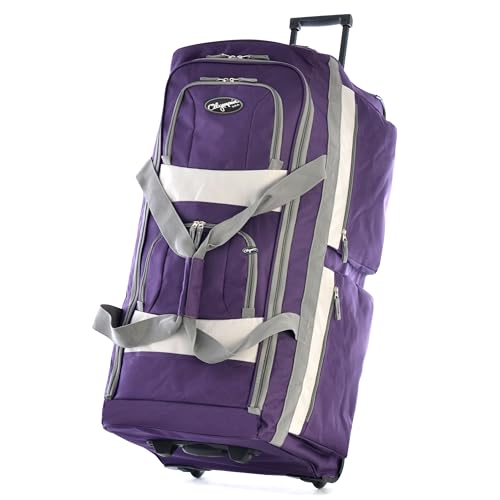 29 inch Jumbo Size 8 Pockets Wheeled Rolling Duffel Bag Water Resistant Luggage Lightweight Travel Suitcase with Retractable Handle (29 inch / Dark Lavender)