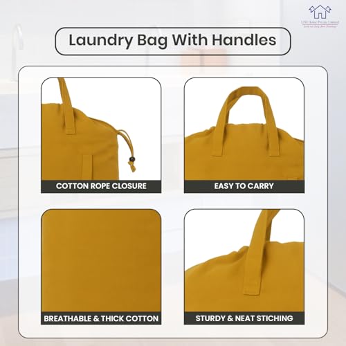 LFH Home Cotton Rich Canvas Large Laundry Bag with Handle (28”x40” / Yellow)