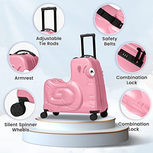 Kids Ride on Luggage with Spinner Wheels Suitcase (Pink / 22 inches)