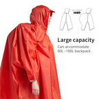 Hooded Rain Poncho for Adult with Pocket Waterproof Lightweight Unisex Raincoat for Hiking Camping Emergency (Large / Red)