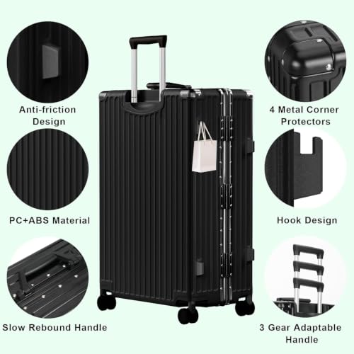 Carry On Luggage PC+ABS Aluminum Frame Zipperless Luggage Hard Shell Suitcase TSA Lock Double Spinner Wheels 20 Inch Black (Black / 20-inch(upgraded Tsa Lock))