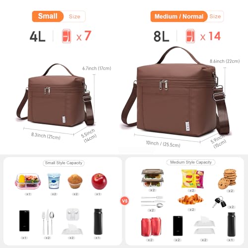 NOL 4 Liters Small Insulated Lunch Bags for Women Cooler Bag Lightweight Nylon Waterproof Lunch Box For Work （Small (Coffee / Small (4 Liters))