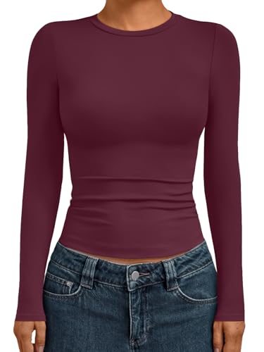 Womens Long Sleeve Shirts Basic Compression Tops WineRed M (Medium / Winered)