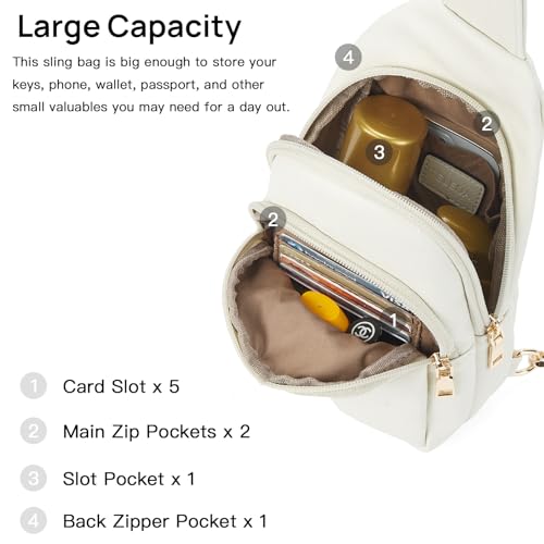 Sling Bag for Women Leather Fanny Pack Crossboday Bags Sling Backpack for Women Beige (3-beige)