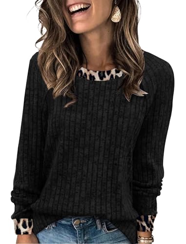 Fall Outfits for Women 2026 Black Long Sleeve Shirts for Women Casual Going Out Tops Trendy Womens Sweaters Lightweight Fashion Winter Clothing Business Dressy Tunic Knit (X-Large / 08-black Leopard)