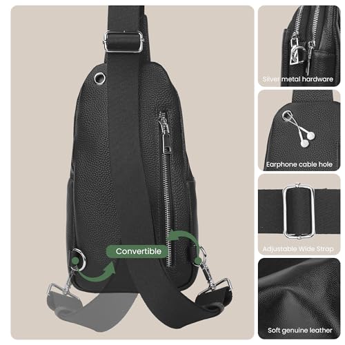 Black Genuine Leather Small Crossbody Bags for Women Anti (Black)