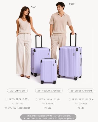 Luggage Set Light and Durable Hardshell (Light Purple2.0 / 3-Piece Set (20/24/28))