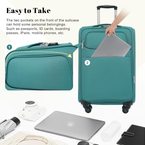 4 Piece Expandable Luggage Set (Softside Luggage(22/26/30) / Blue Green+18IN)