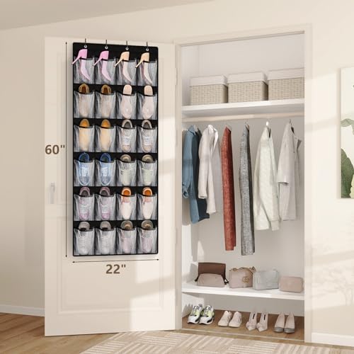 2 Pack Large Over The Door Shoe Organizer (2 Pack 24-Pockets Black)