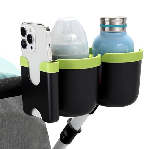 Stroller Cup Holder with Phone Holder (Double Holder-Green)