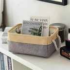 Decorative Basket Rectangular Fabric Storage Bin Organizer Basket with Handles for Clothes Storage (Gold&Grey / Medium -13.8Lx9.8Wx6.7H)