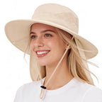 UPF 50+ Wide Brim Sun Hat with Neck Flap (1pack-beige)