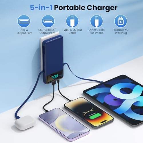 Portable Charger Power Bank for iPhone with Built (Dark Blue)