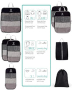 6 Set Space Saving Compression Packing Cubes Lightweight Packing Cube Black (Black / 6 Pcs(XL,L,M*2,S,laundry bag))