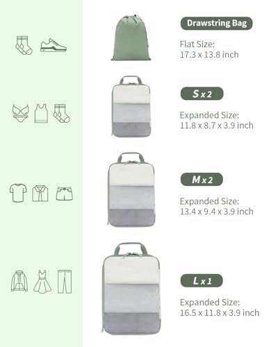 6 Set Compression Packing Cubes (Green)