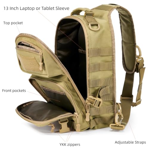 15L Tactical Sling Bag for Men (Tan)