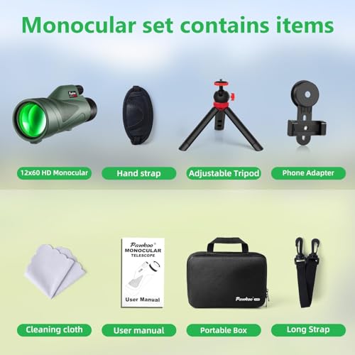 12x60 HD Monocular Telescope for Adults high Powered (Green Monocular)