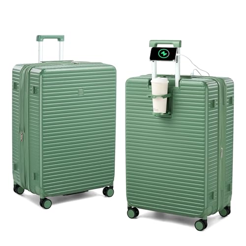 Hard Case 28 Inch Large Checked Luggage with Wheels (Forest Green / Expandable 28 Inch)