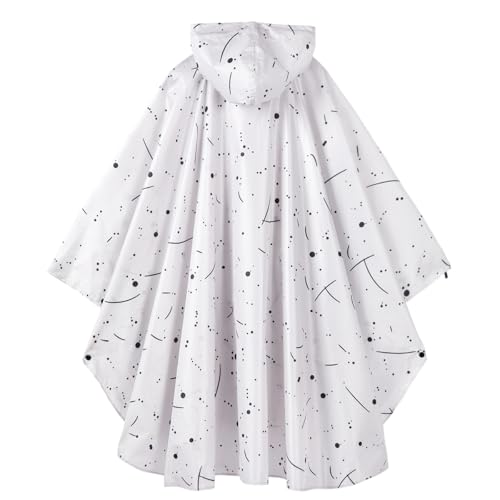 Rain Poncho Jacket Coat Hooded Zipper Style for Women (One Size / Line White Point)