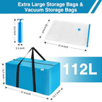 Extra Large Moving Bags Heavy Duty Space Saver Vacuum Storage Bag Vacuum Seal bags for Clothing Travel Packing bag Blue Bag for Moving Vaccine Sealed Blue Storage Bags (12 Pack-6 Moving Bags+6 Vacuum Bags)