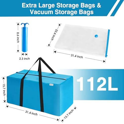Extra Large Moving Bags Heavy Duty Space Saver Vacuum Storage Bag Vacuum Seal bags for Clothing Travel Packing bag Blue Bag for Moving Vaccine Sealed Blue Storage Bags (12 Pack-6 Moving Bags+6 Vacuum Bags)