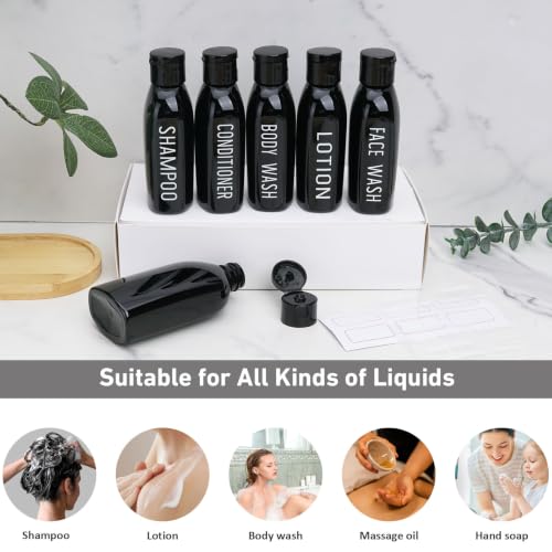 Travel Bottles for Toiletries 6 PCS 3.4oz Plastic Bottles Black (Black)